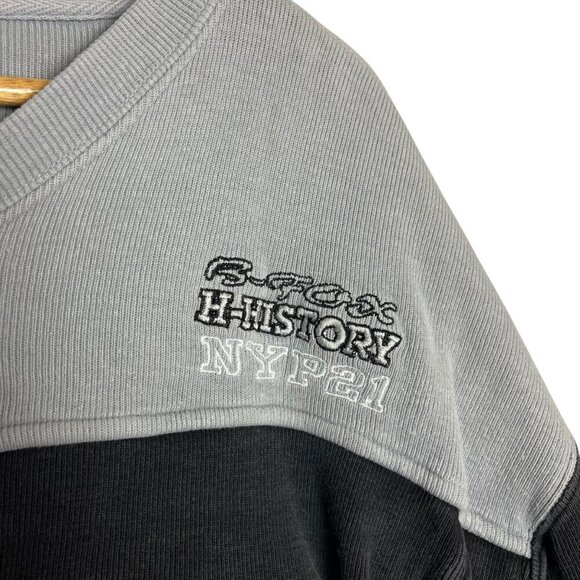 HipHop History XL‎ B-Fox Colorblock Crewneck Sweatshirt Black Gray Streetwear - Picture 2 of 6